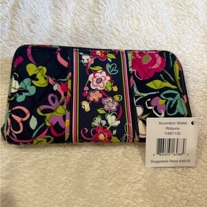Vera Bradley Navy Floral Accordion Wallet in Ribbons pattern